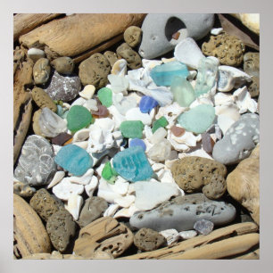 Kunstprint Ocean Zeeglas Schelpen Drijfhout Poster