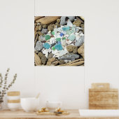 Kunstprint Ocean Zeeglas Schelpen Drijfhout Poster (Keuken)
