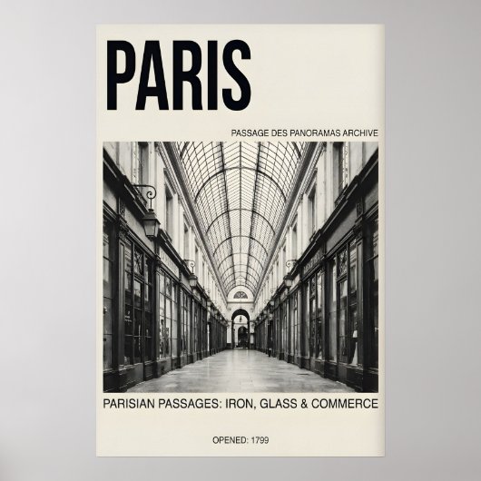 Kunstprint Parijse Passage Zwart & Wit, Gedempt Poster (Voorkant)