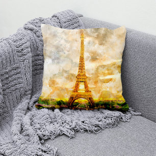 Kunstprint Paris Eiffeltoren Aquarel Zonsondergang Kussen