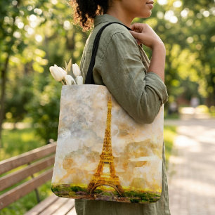Kunstprint Paris Eiffeltoren Aquarel Zonsondergang Tote Bag