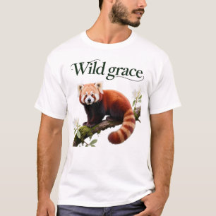 Kunstprint Rode Panda met Rhododendron Bloemen T-shirt
