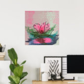 Kunstprint, Roze Bloem Schilderij Poster (Thuiskantoor)