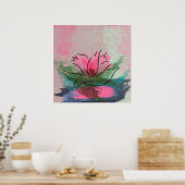 Kunstprint, Roze Bloem Schilderij Poster (Keuken)