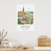 Kunstprint Sevilla Geïllustreerde Skyline met Poster (Keuken)