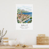 Kunstprint Split Dalmatië Aquarel Waterfront Poster (Keuken)