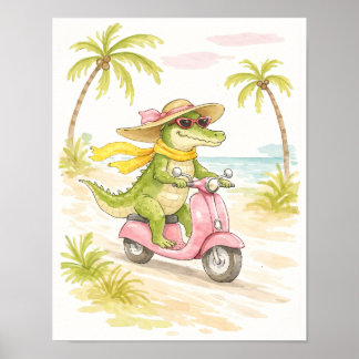 Kunstprint Strandkrokodil Watercolor Poster