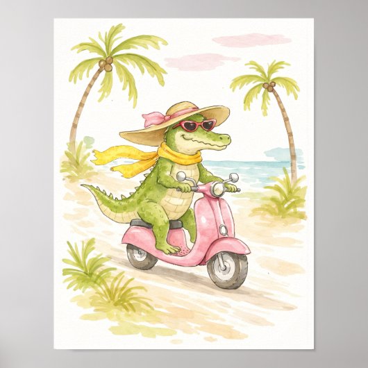 Kunstprint Strandkrokodil Watercolor Poster (Voorkant)