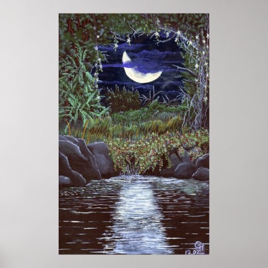 Kunstprint van acrylschilderij 'Moonlight Falls' Poster (Voorkant)