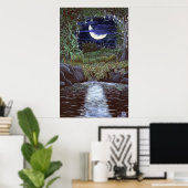 Kunstprint van acrylschilderij 'Moonlight Falls' Poster (Thuiskantoor)