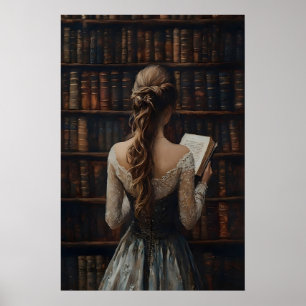 Kunstprint van antieke bibliotheek, cadeau voor bo poster