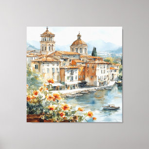 Kunstprint van aquarel van de Italiaanse Amalfikus Canvas Afdruk