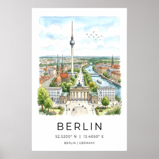 Kunstprint van Berlijn - met de hand getekend pano Poster (Voorkant)