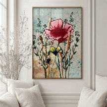 Kunstprint van botanische muur met wilde bloemen