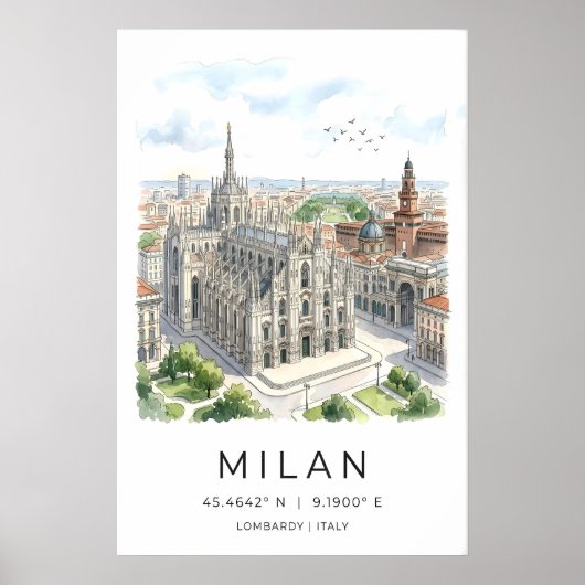 Kunstprint van de Dom van Milaan in zwart-wit Poster (Voorkant)