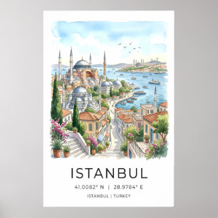 Kunstprint van de haven van Istanbul - Watercolor Poster