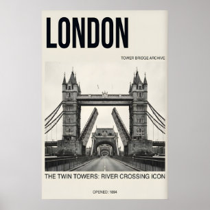 Kunstprint van de Londense Tower Bridge - Zwart, B Poster