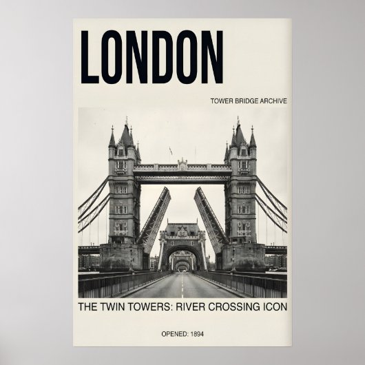 Kunstprint van de Londense Tower Bridge - Zwart, B Poster (Voorkant)