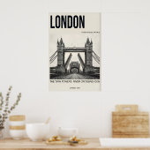 Kunstprint van de Londense Tower Bridge - Zwart, B Poster (Keuken)