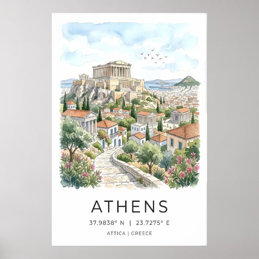 Kunstprint van de stad Athene - Parthenon en stene Poster (Voorkant)