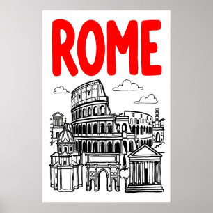 Kunstprint van de stad Rome met vetgedrukte typogr Poster