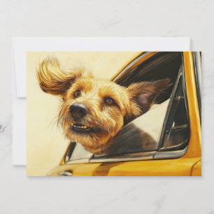 Kunstprint van een speelse hond die geniet van een kaart