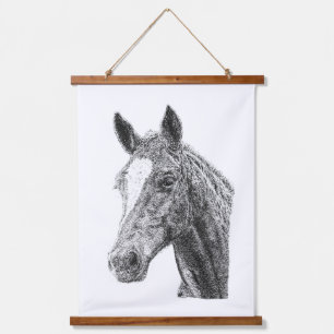 Kunstprint van hengst paardenhoofd met witte bles hangend wandkleed