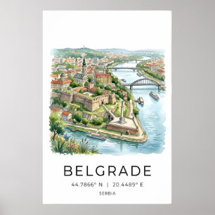 Kunstprint van het stadsgezicht van Belgrado - Zac Poster