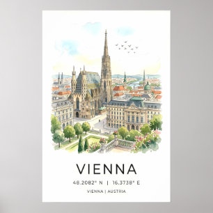 Kunstprint van het stadsgezicht van Wenen, gotisch Poster