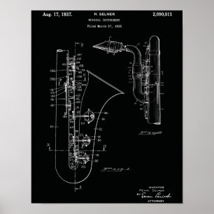 Kunstprint van het vintage saxofoon octrooi poster