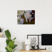 Kunstprint van kat met chrysanten poster (Thuiskantoor)