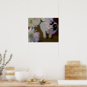 Kunstprint van kat met chrysanten poster (Keuken)