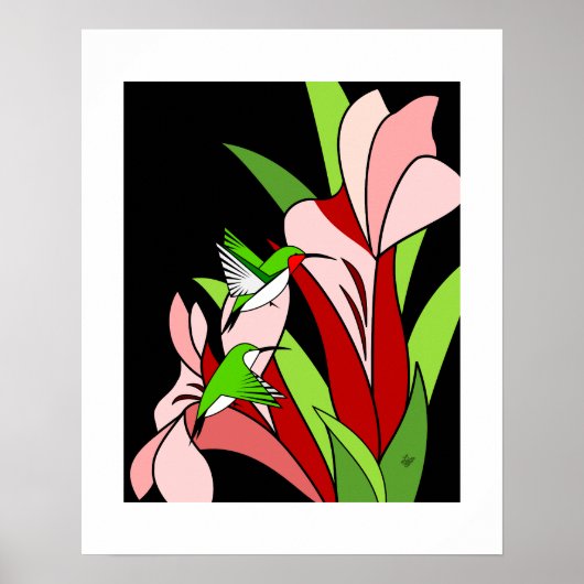 Kunstprint van kolibrie en bloem poster (Voorkant)
