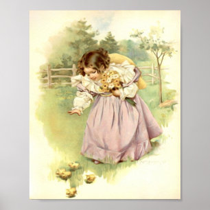 Kunstprint van Maud Humphrey Meisje met Kuikens Poster