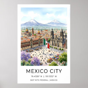 Kunstprint van Mexico-Stad Historische Plein Scene Poster