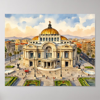 Kunstprint van Mexico-Stad in waterverf Poster