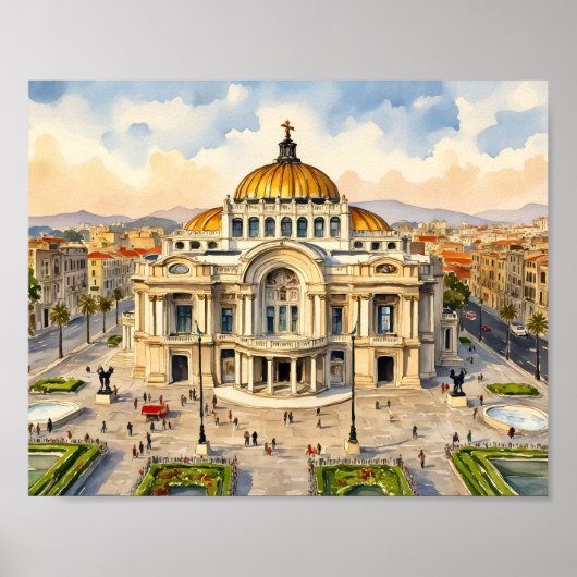 Kunstprint van Mexico-Stad in waterverf Poster (Voorkant)