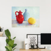 Kunstprint van olieverfschilderij stilleven met ro poster (Thuiskantoor)