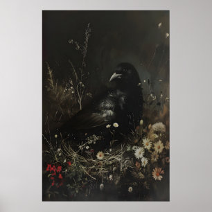 Kunstprint van oude zwarte vogel, Vogel aan de muu Poster