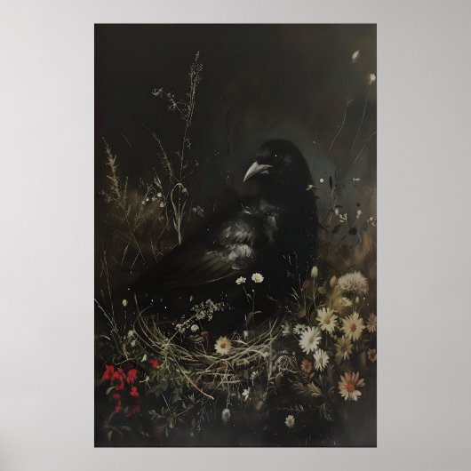 Kunstprint van oude zwarte vogel, Vogel aan de muu Poster (Voorkant)