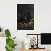 Kunstprint van oude zwarte vogel, Vogel aan de muu Poster (Thuiskantoor)