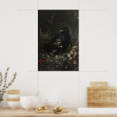 Kunstprint van oude zwarte vogel, Vogel aan de muu Poster (Keuken)