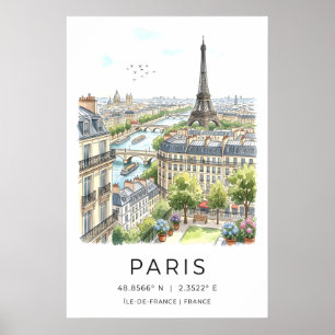 Kunstprint van Parijs muur fijne lijn stadssilhoue Poster