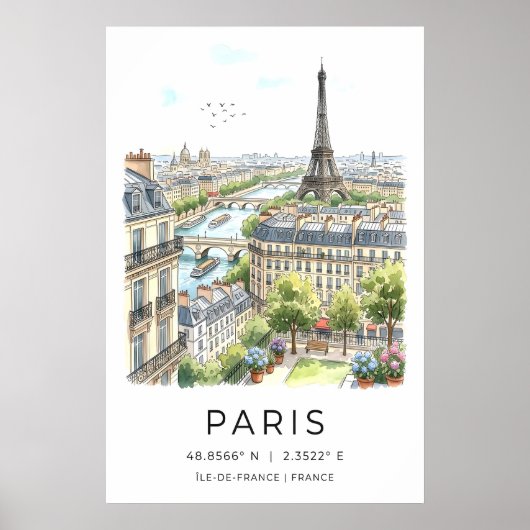 Kunstprint van Parijs muur fijne lijn stadssilhoue Poster (Voorkant)