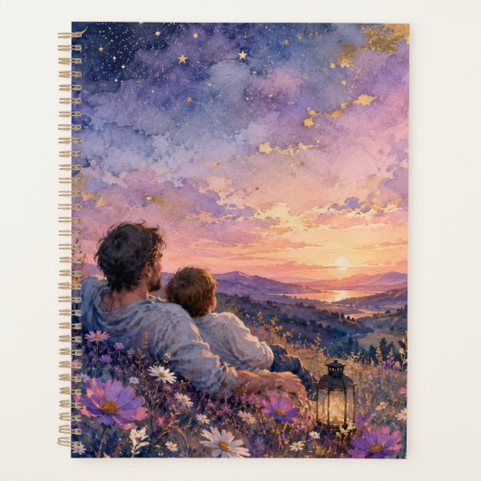 Kunstprint van vader en kind die naar de sterren k planner (Voorkant)