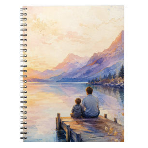 Kunstprint van vader en zoon meer aquarel notitieboek