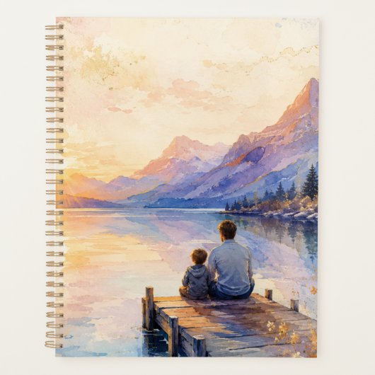 Kunstprint van vader en zoon meer aquarel planner (Voorkant)