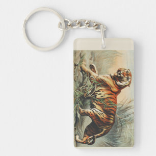 Kunstprint van vintage konings tijger Royal Bengal Sleutelhanger