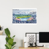 Kunstprint van vintage postzegel, berg rivier poster (Thuiskantoor)