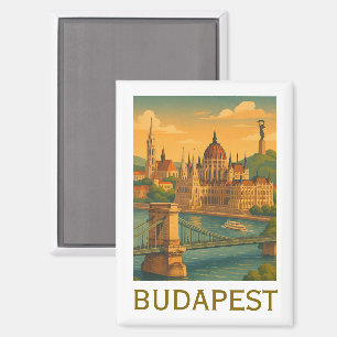 Kunstprint van vintage reis naar Boedapest Hongari Magneet